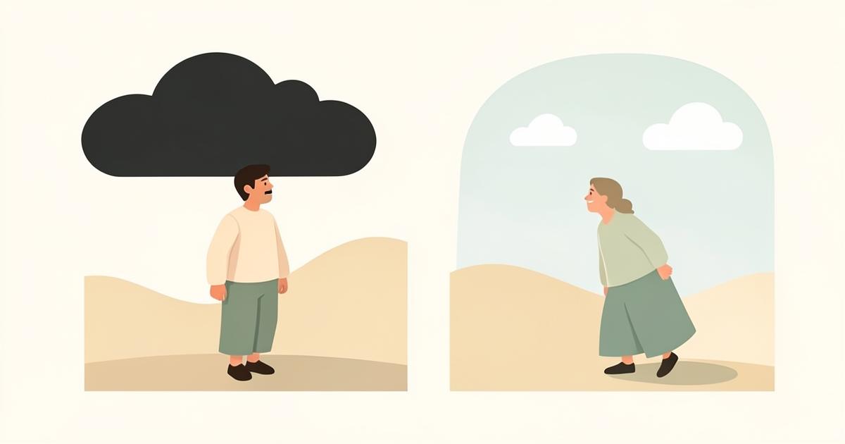 Illustratie van iemand die dezelfde situatie van twee kanten bekijkt