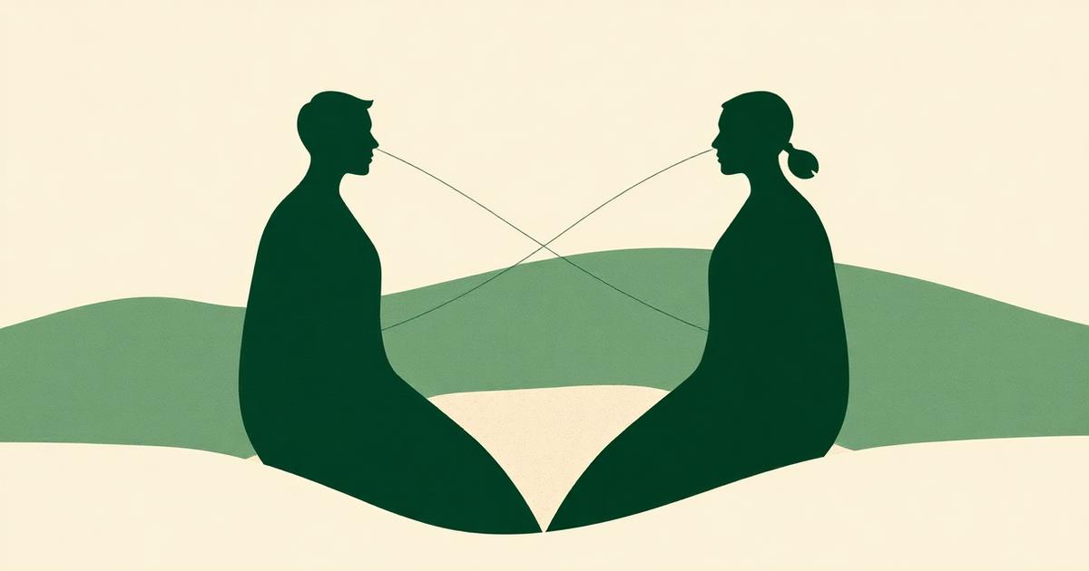 Illustratie van twee mensen tegenover elkaar met verbindende lijnen